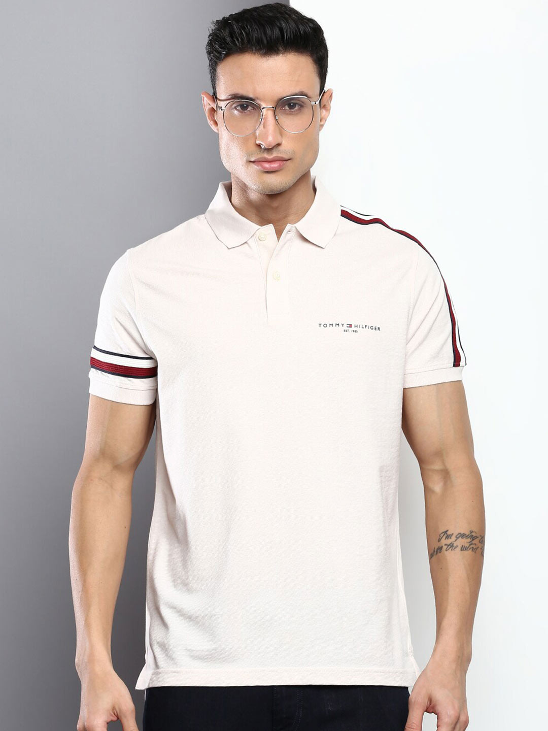 

Tommy Hilfiger Men Cotton Polo Collar T-shirt, Beige