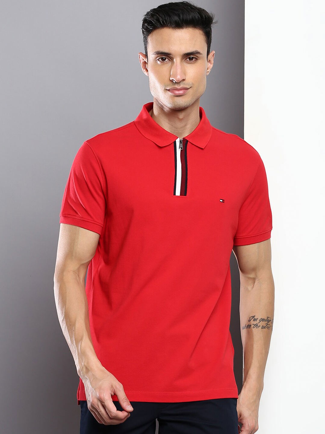 

Tommy Hilfiger Men Cotton Polo Collar T-shirt, Red