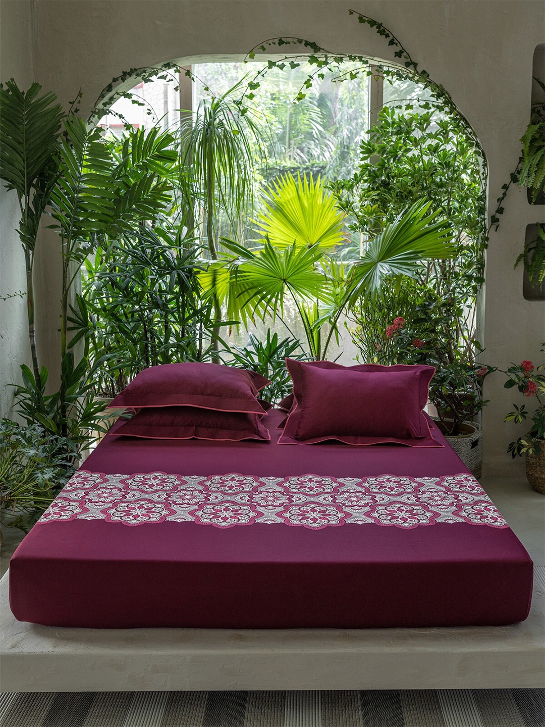 

DDecor Excellence Red & White Cotton 210 TC King Bedsheet with 2 Pillow Covers