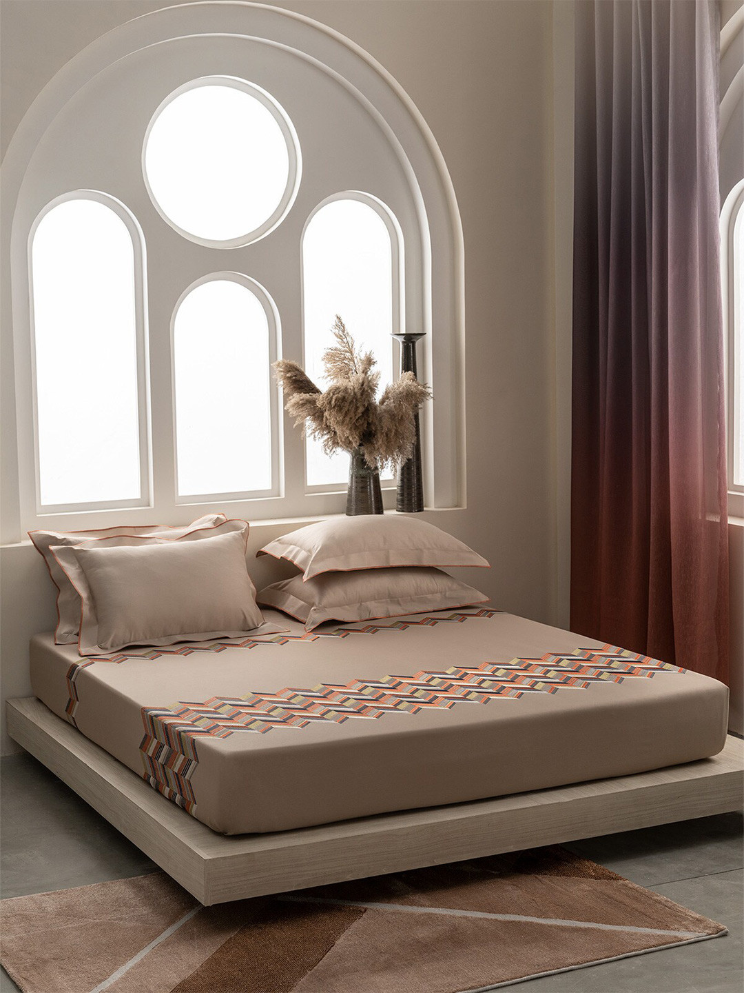 

DDecor Excellence Beige & Orange Cotton 210 TC King Bedsheet with 2 Pillow Covers