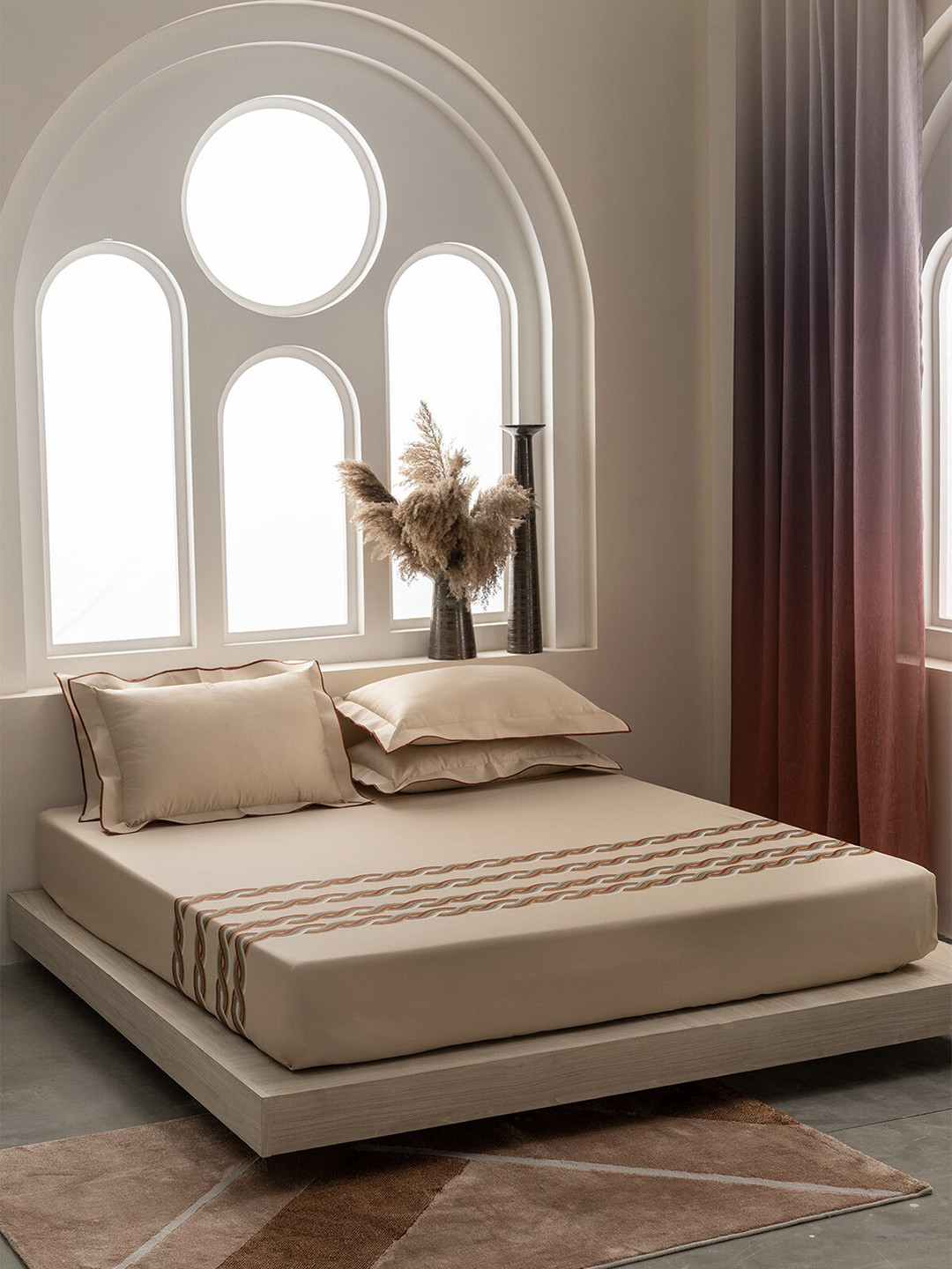 

DDecor Excellence & White Cotton 210 TC King Bedsheet with 2 Pillow Covers, Beige