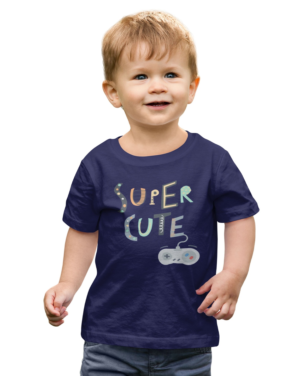 

MA Baby Boys Typography Printed Pure Cotton Bio Finish T-shirt, Navy blue