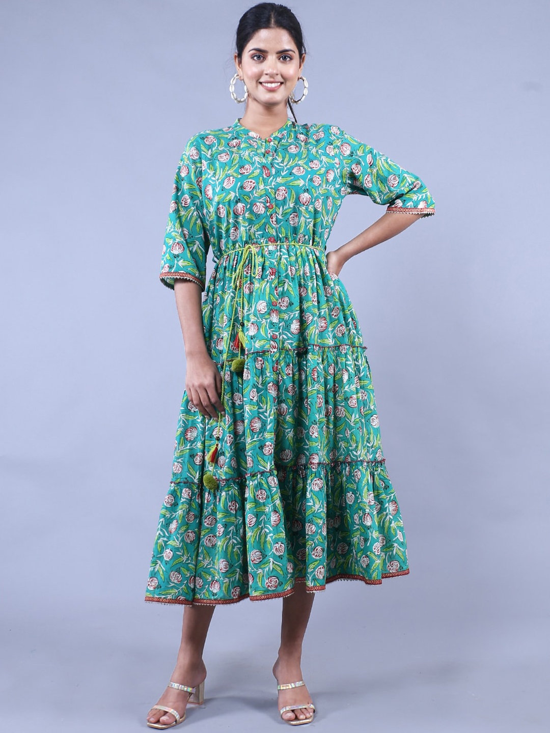 

HERE&NOW Women Printed Maxi Ethnic Dresses, Green