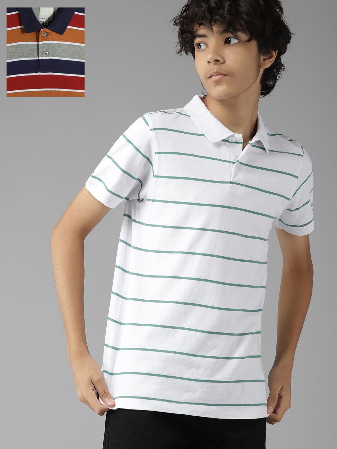 

UTH by Roadster Teen Boys Pack of 2 Striped Polo Collar T-shirts, Multi