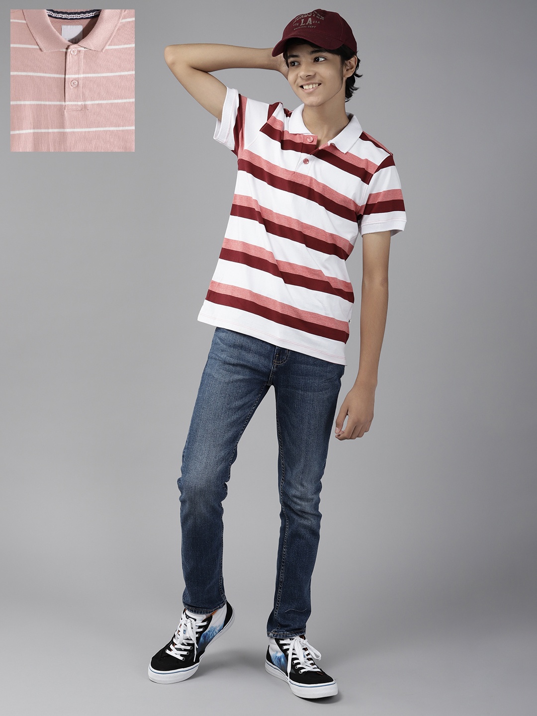 

UTH by Roadster Teen Boys Pack of 2 Striped Polo Collar T-shirts, Rose