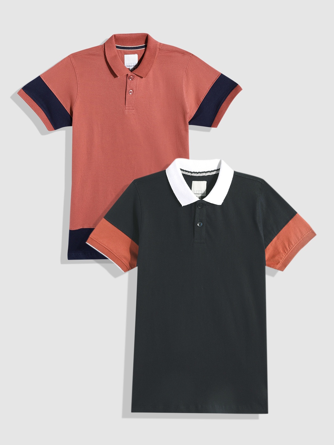 

UTH by Roadster Teen Boys Pack of 2 Pure Cotton Polo Collar T-shirts, Rust