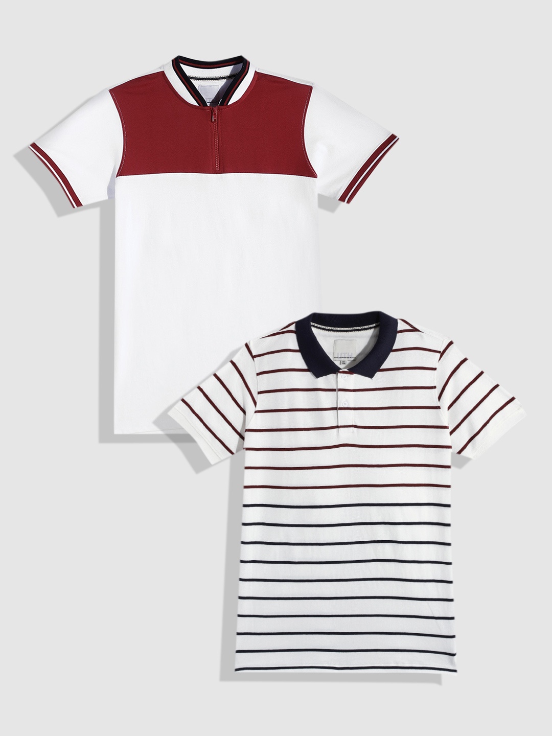 

UTH by Roadster Boys Pack of 2 Cotton Polo Collar T-Shirts, White