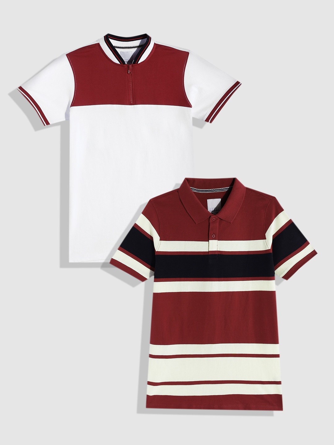 

UTH by Roadster Boys Pack of 2 Pure Cotton Polo Collar T-Shirts, Maroon