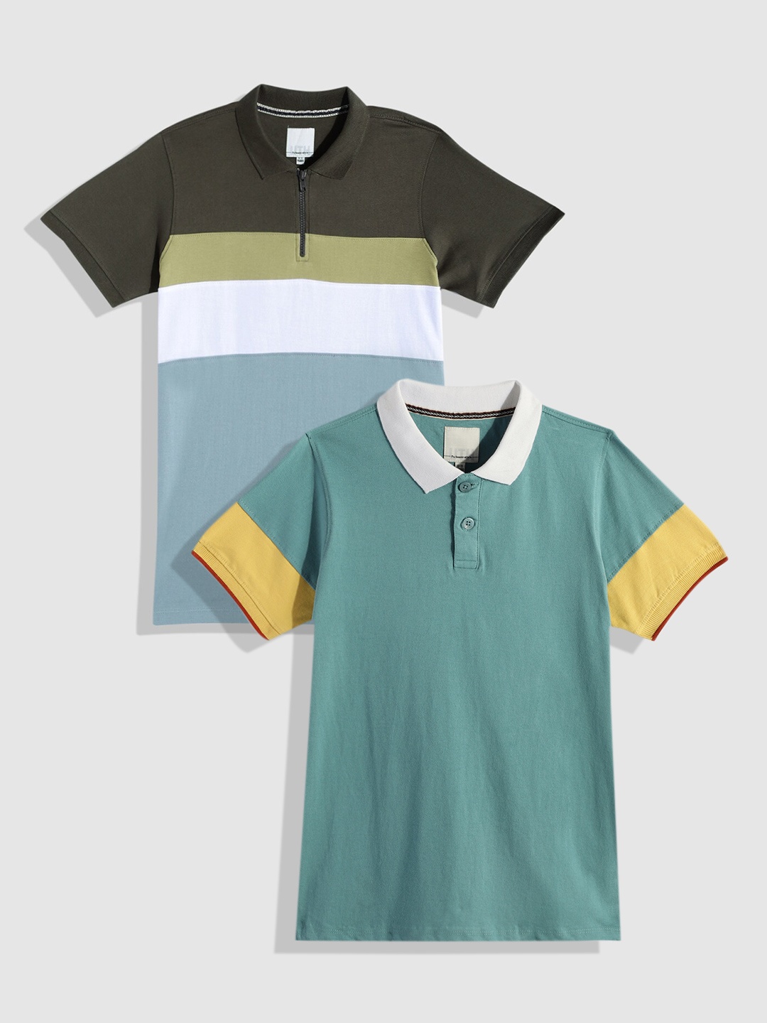 

UTH by Roadster Boys Pack of 2 Pure Cotton Polo Collar T-Shirts, Blue