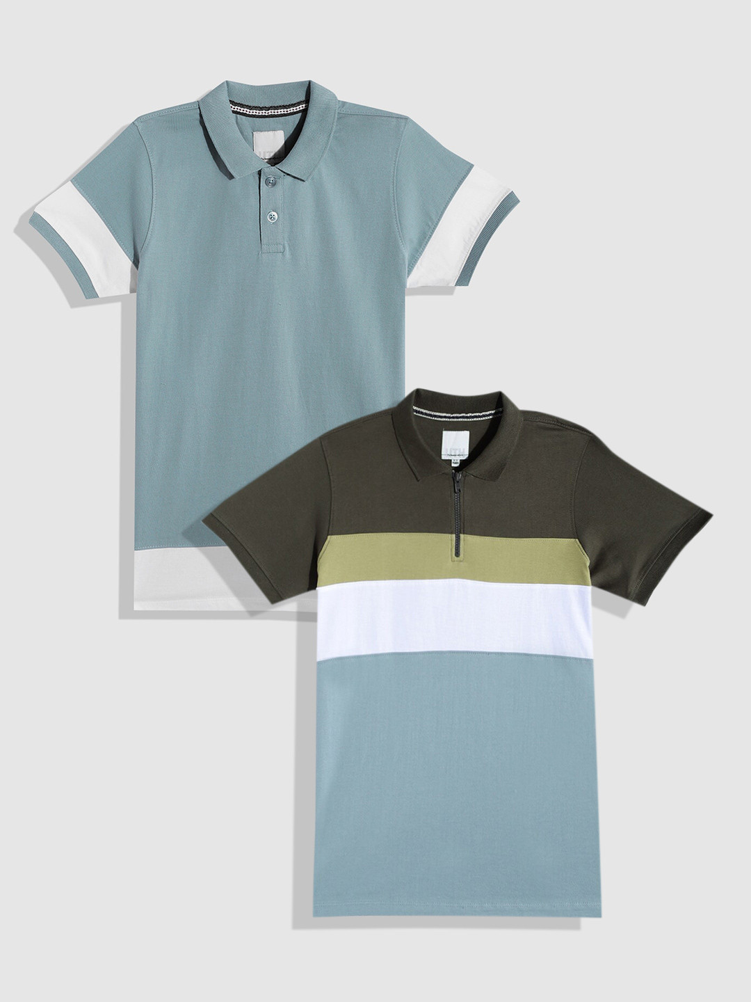 

UTH by Roadster Boys Pack of 2 Pure Cotton Polo Collar T-Shirts, Olive