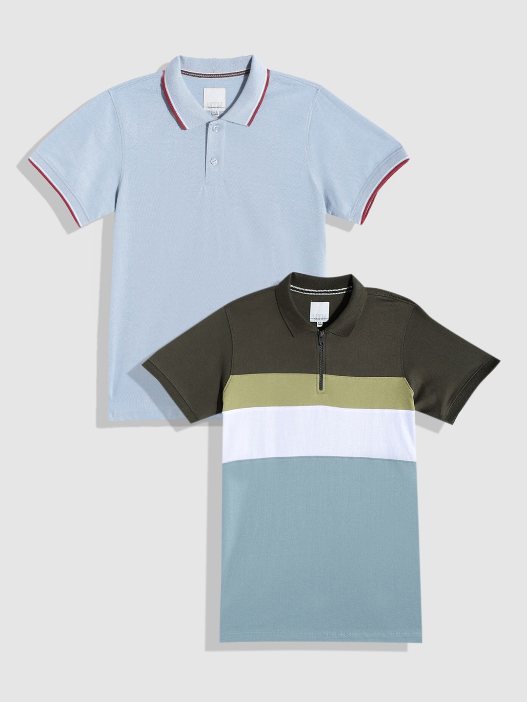 

UTH by Roadster Boys Pack of 2 Pure Cotton Polo Collar T-Shirts, Olive