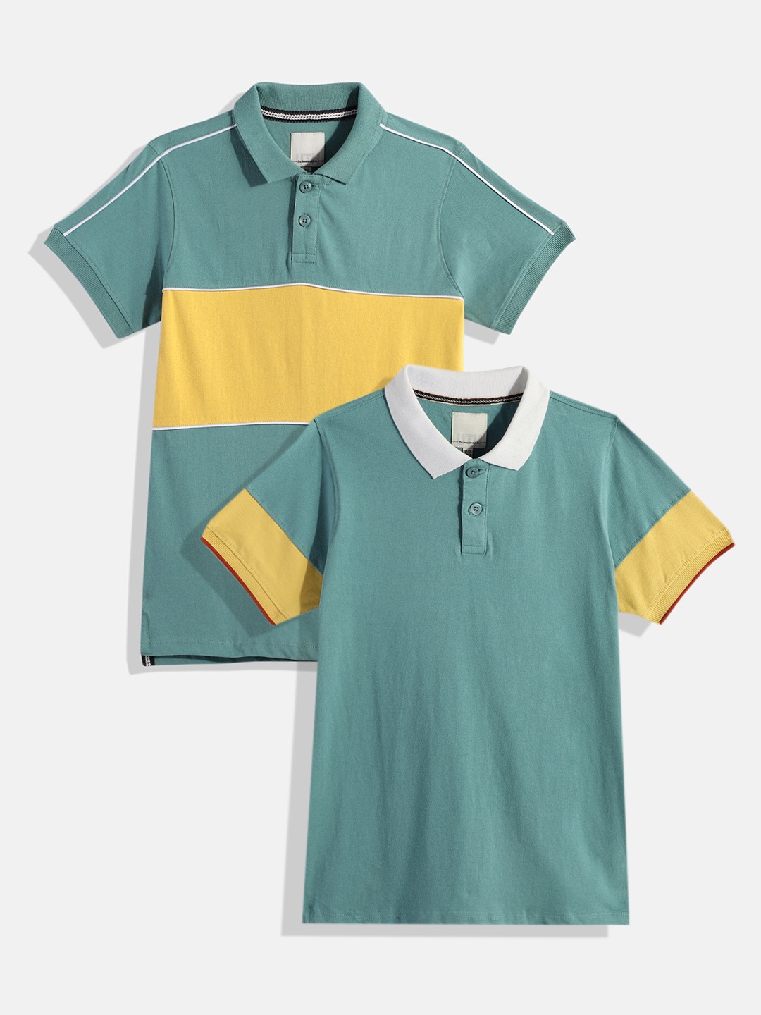

UTH by Roadster Boys Pack of 2 Pure Cotton Polo Collar T-Shirts, Green