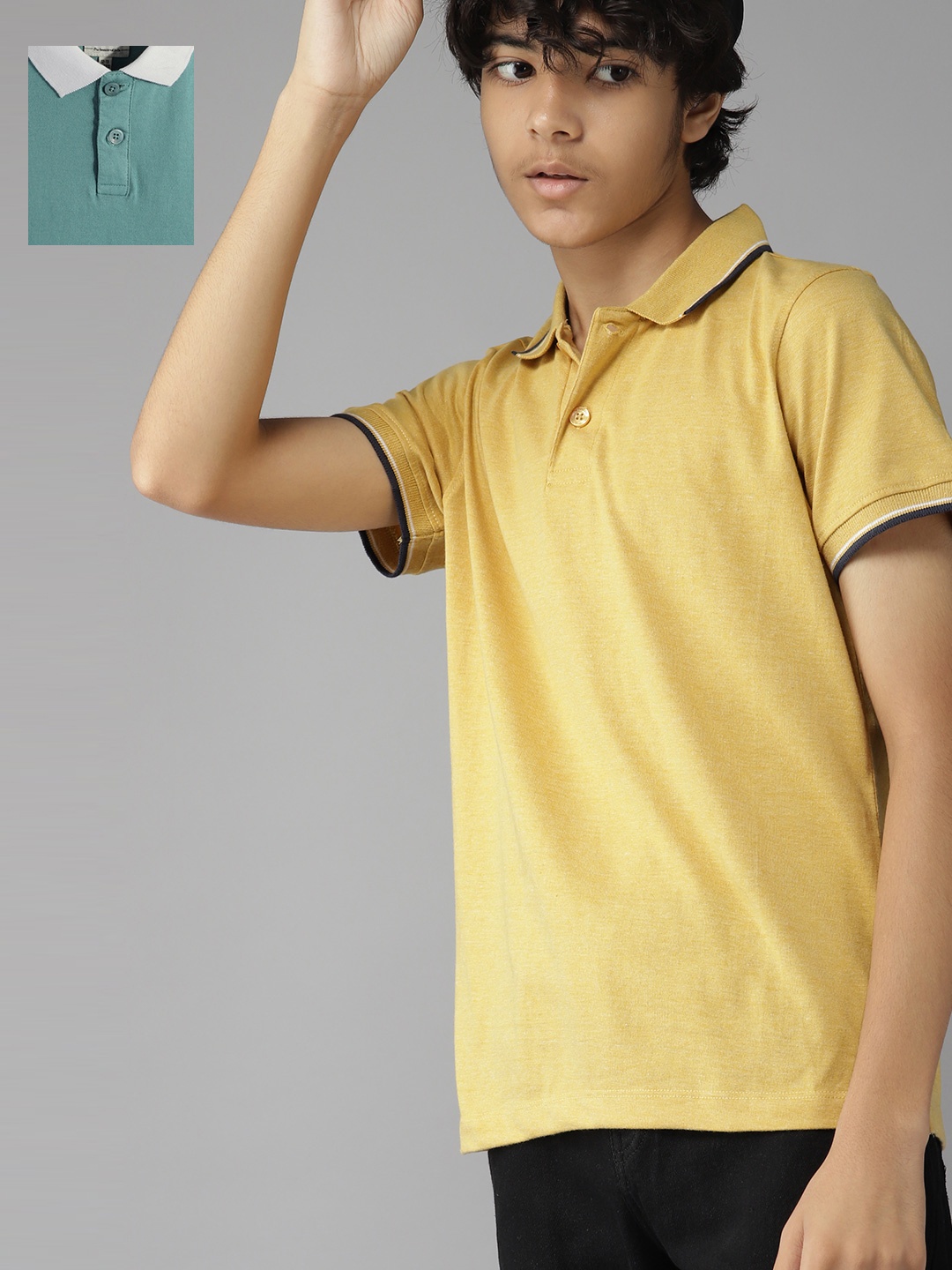 

UTH by Roadster Boys Pack of 2 Cotton Polo Collar T-Shirts, Yellow