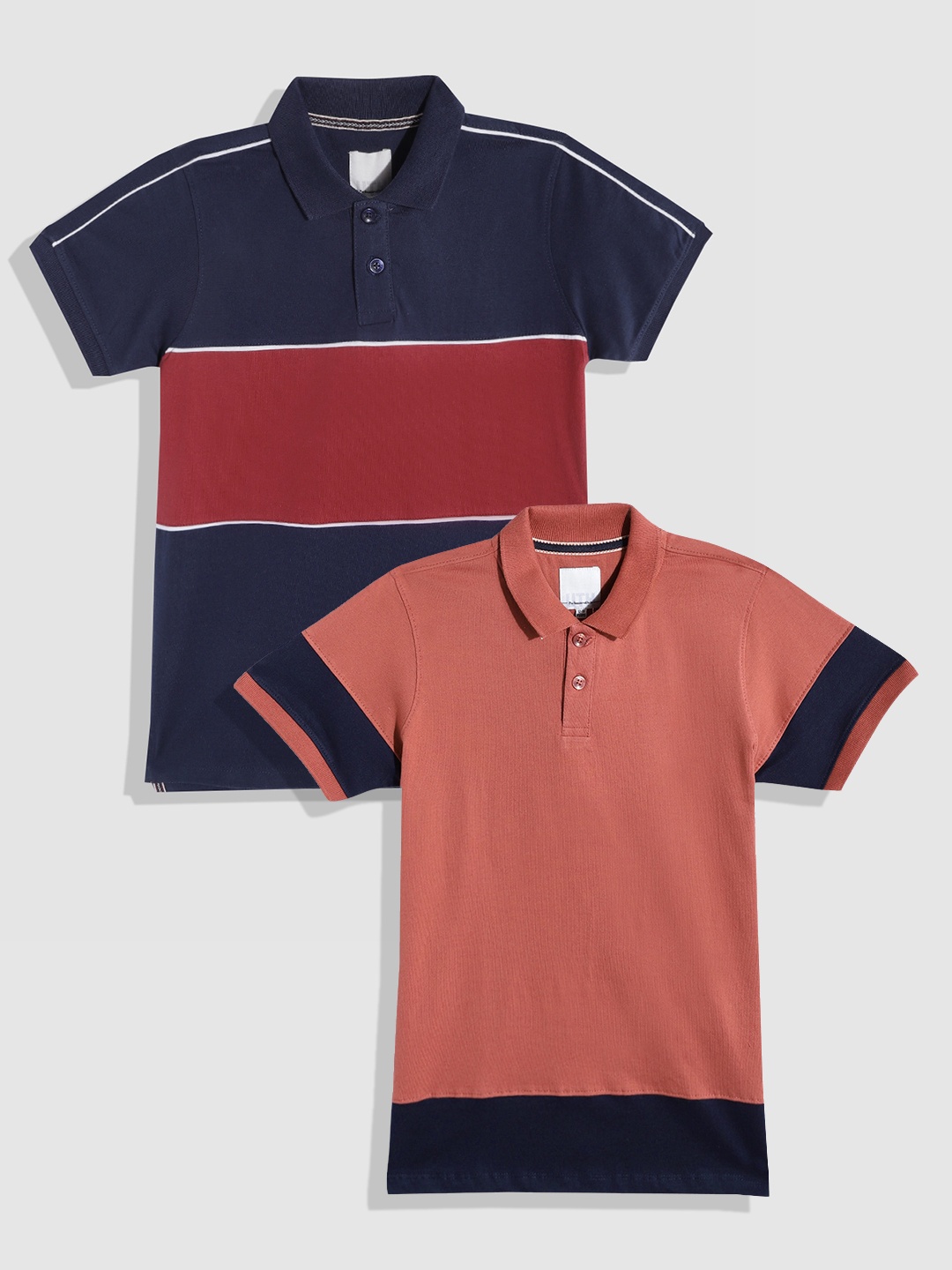 

UTH by Roadster Boys Pack of 2 Pure Cotton Polo Collar T-Shirts, Navy blue