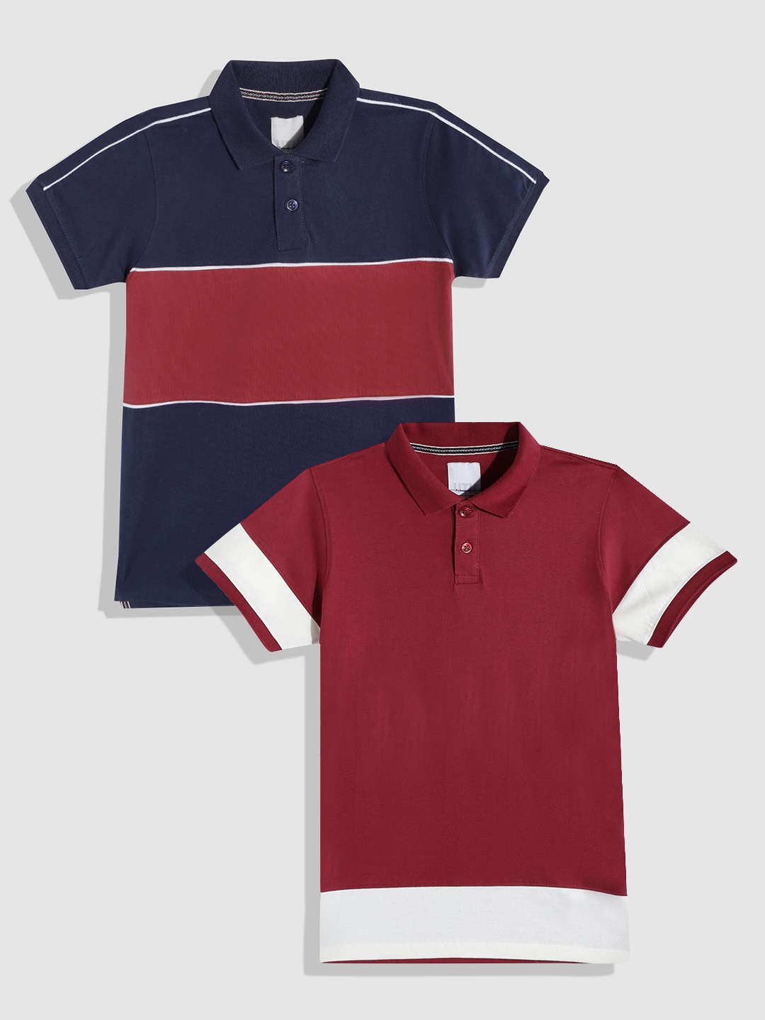 

UTH by Roadster Boys Pack of 2 Pure Cotton Polo Collar T-Shirts, Navy blue
