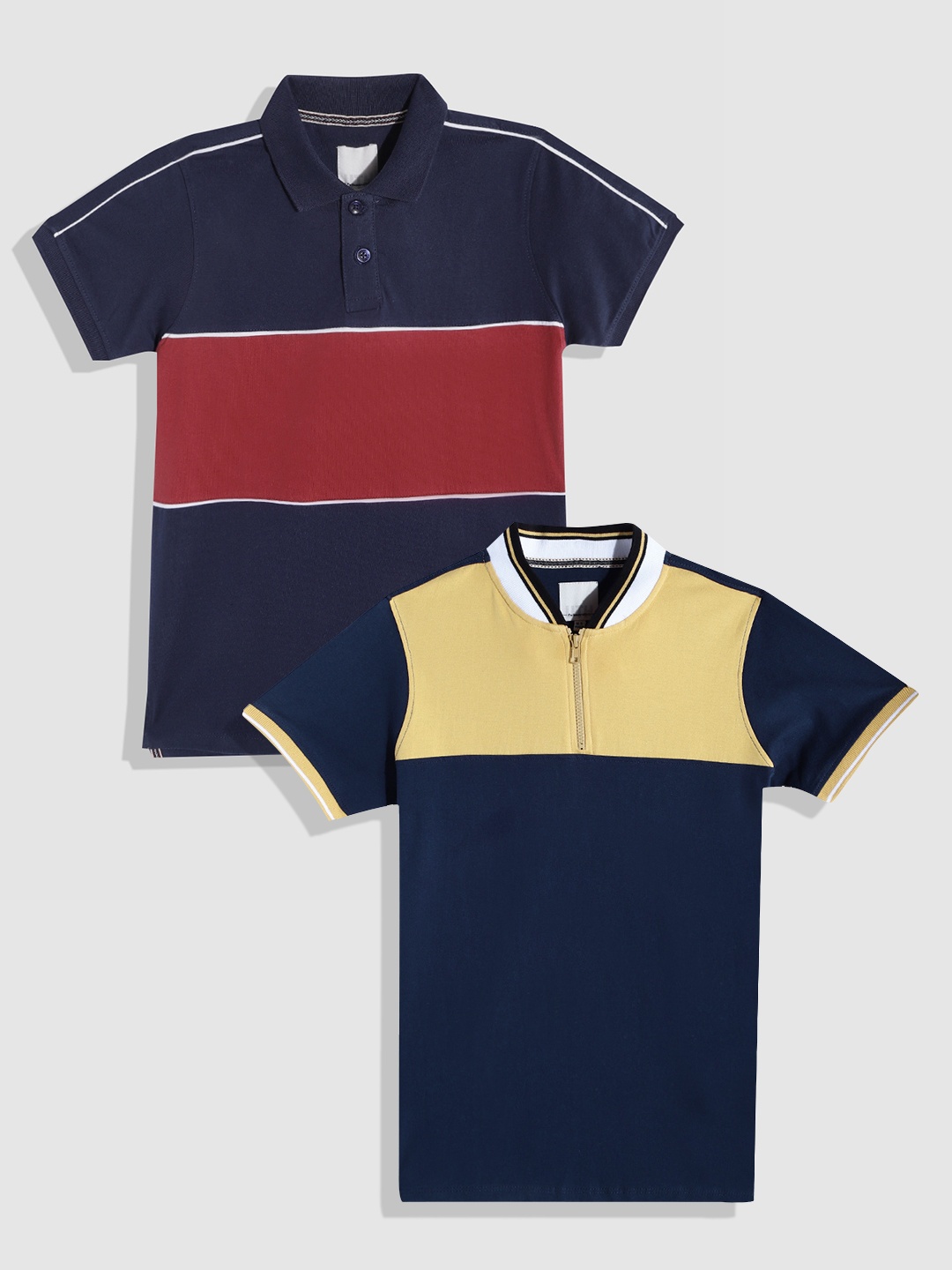 

UTH by Roadster Boys Pack of 2 Pure Cotton Polo Collar T-Shirts, Navy blue