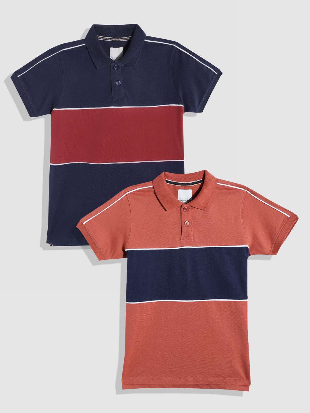 

UTH by Roadster Boys Pack of 2 Pure Cotton Polo Collar T-Shirts, Navy blue