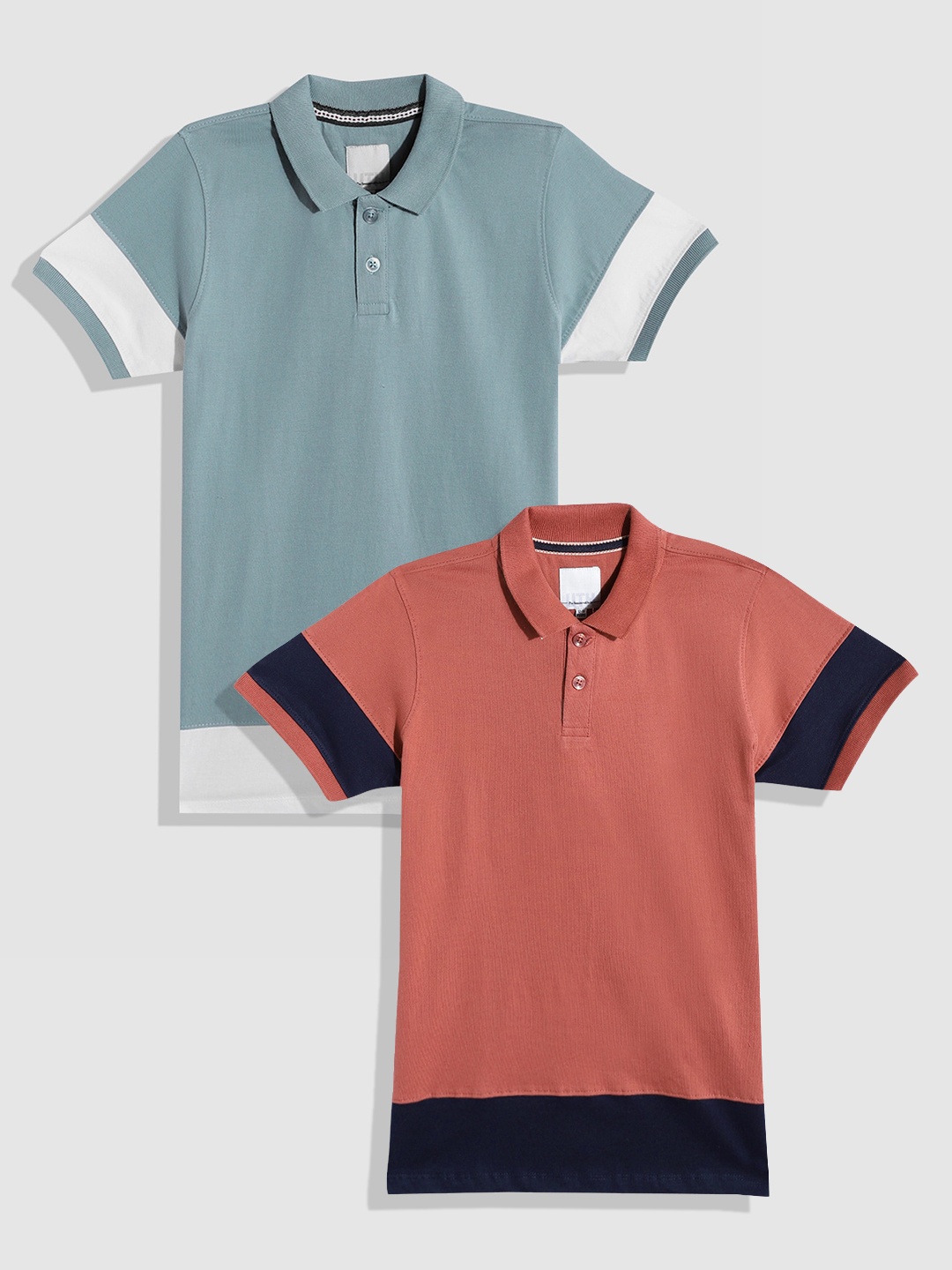 

UTH by Roadster Boys Pack of 2 Pure Cotton Colourblocked Polo Collar T-shirts, Rose