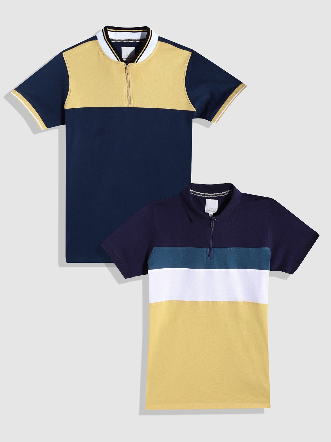 

UTH by Roadster Boys Pack of 2 Pure Cotton Colourblocked T-shirts, Blue