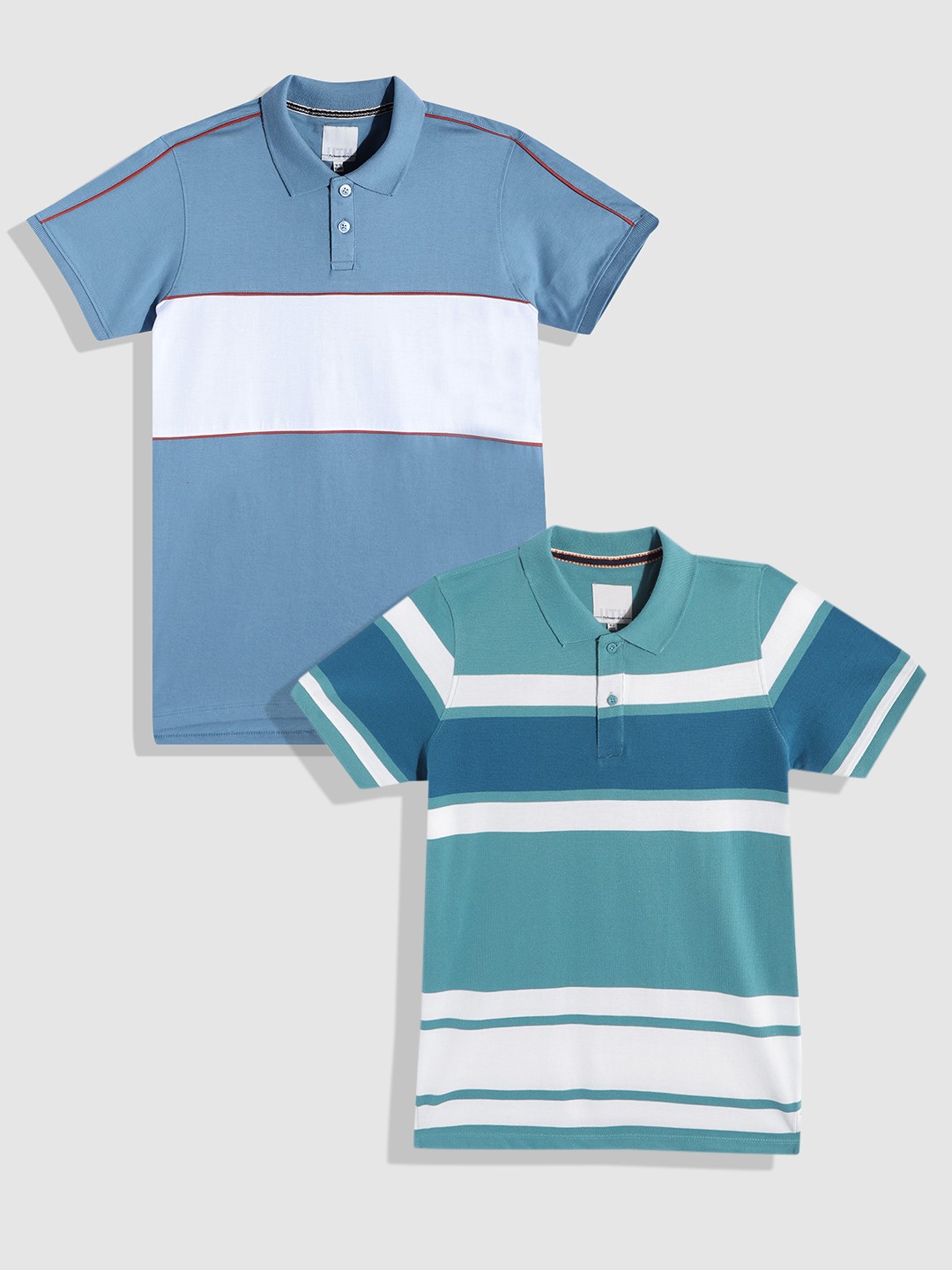 

UTH by Roadster Boys Pack of 2 Pure Cotton Polo Collar T-shirts, Blue