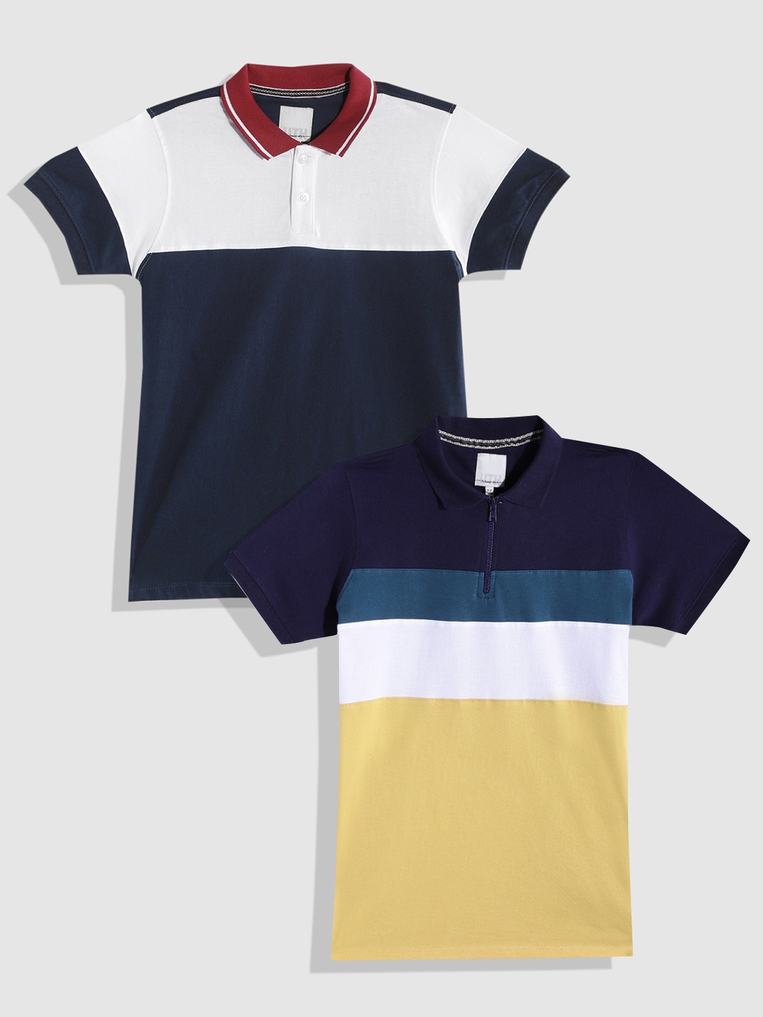

UTH by Roadster Pack of 2 Colourblocked Polo Collar Pure Cotton T-shirt, Blue