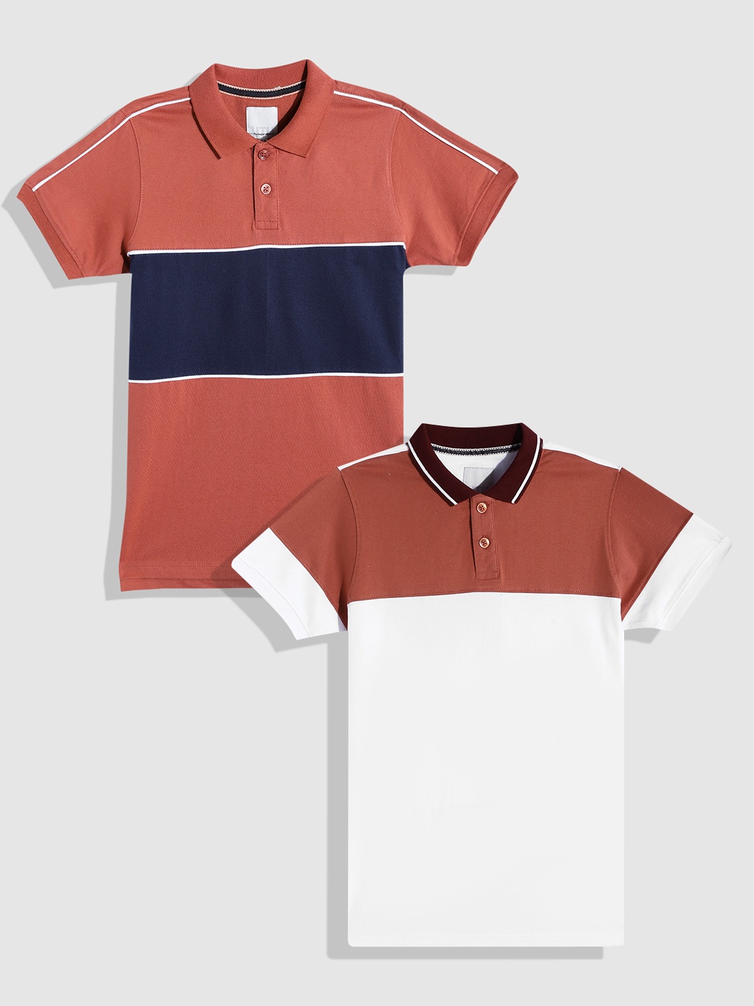 

UTH by Roadster Pack of 2 Colourblocked Polo Collar Pure Cotton T-shirt, Rose