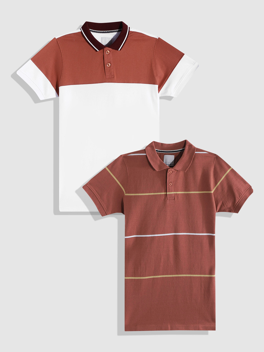

UTH by Roadster Boys Pack of 2 Polo Collar Pure Cotton T-shirts, Rust