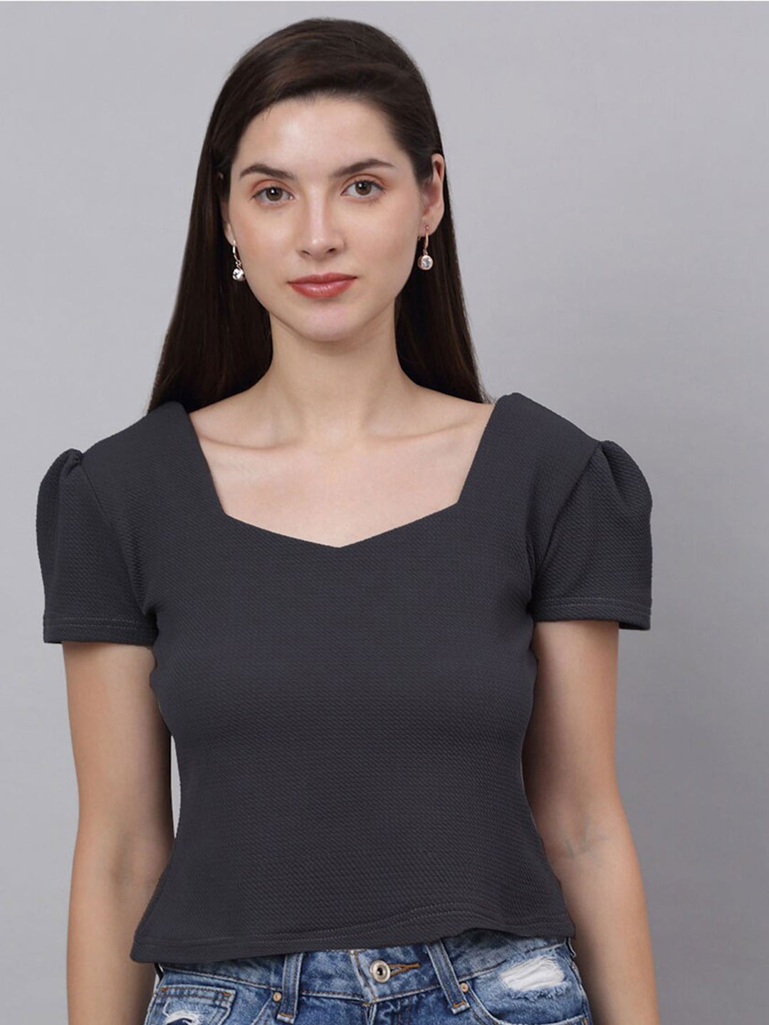 

NEUDIS Sweetheart Neck Top, Charcoal