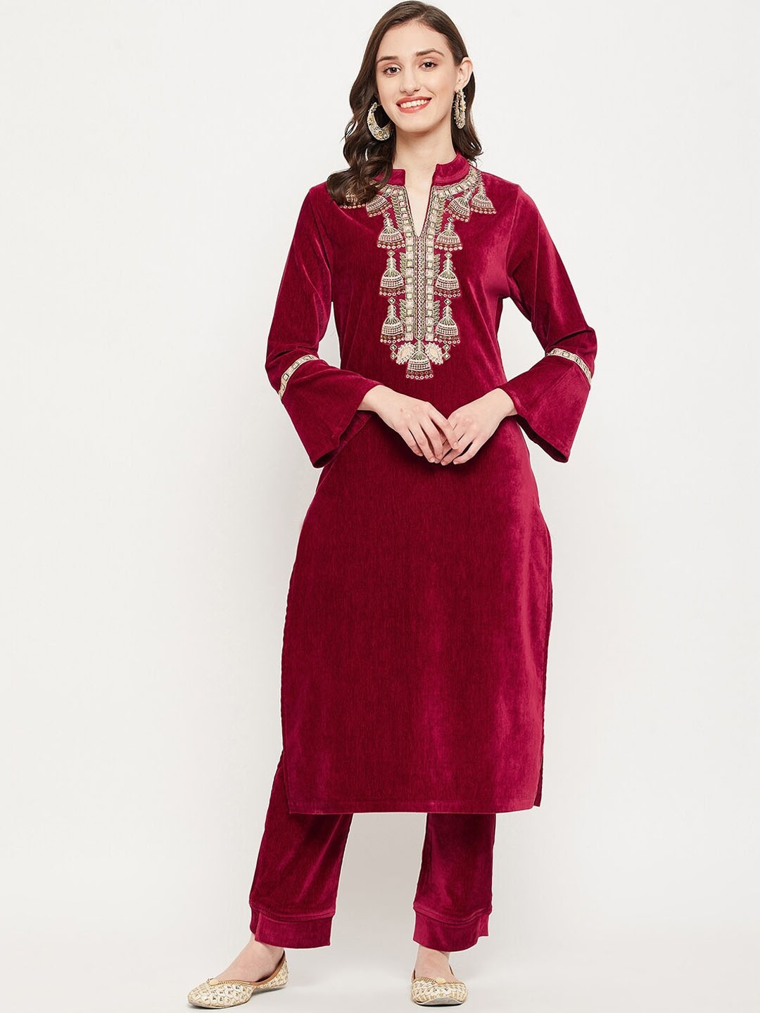 

Zigo Winter Wear Embroidered Kurta with Trousers, Maroon