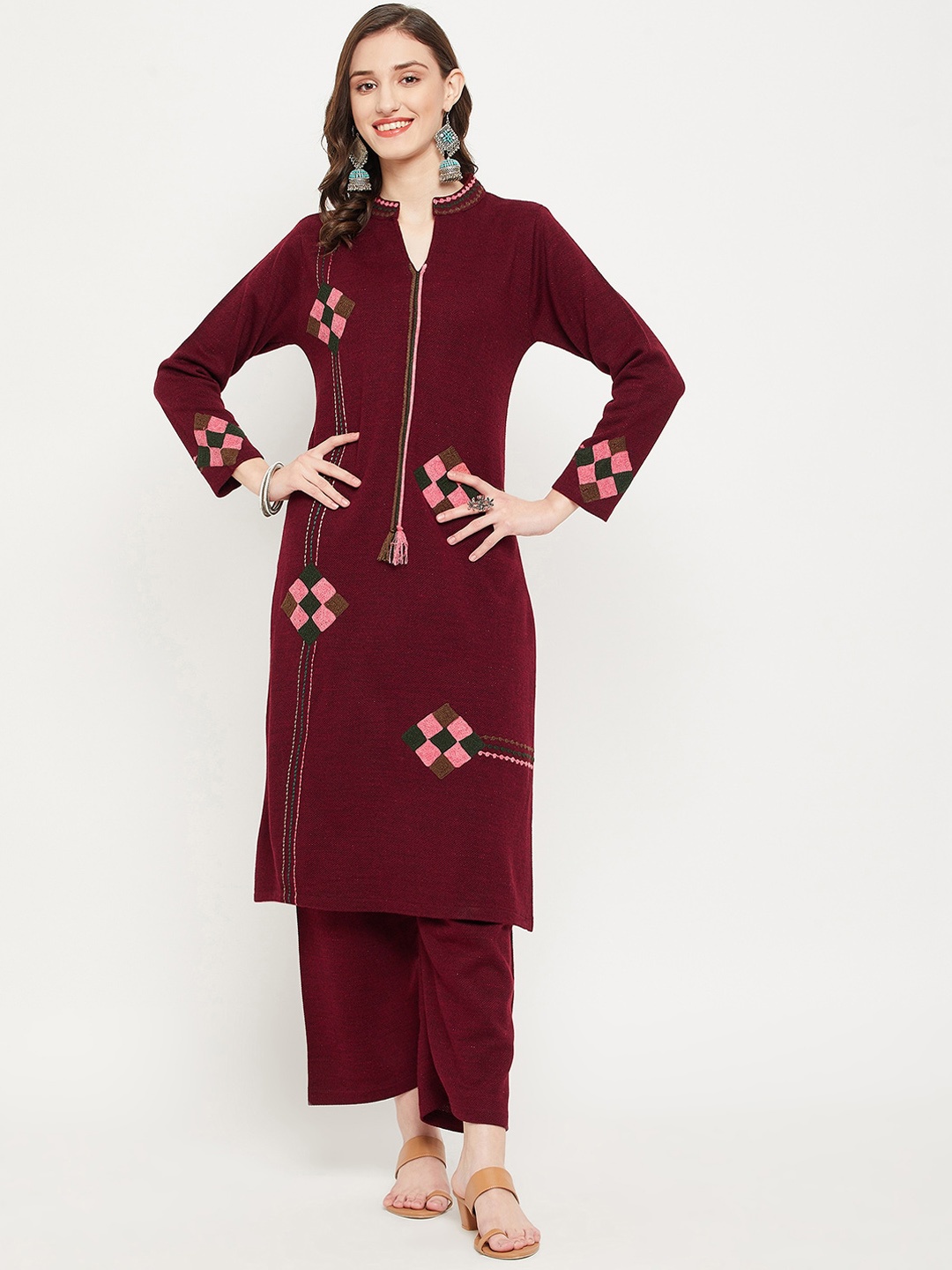 

Zigo Thread Work Kurta with Trousers, Maroon