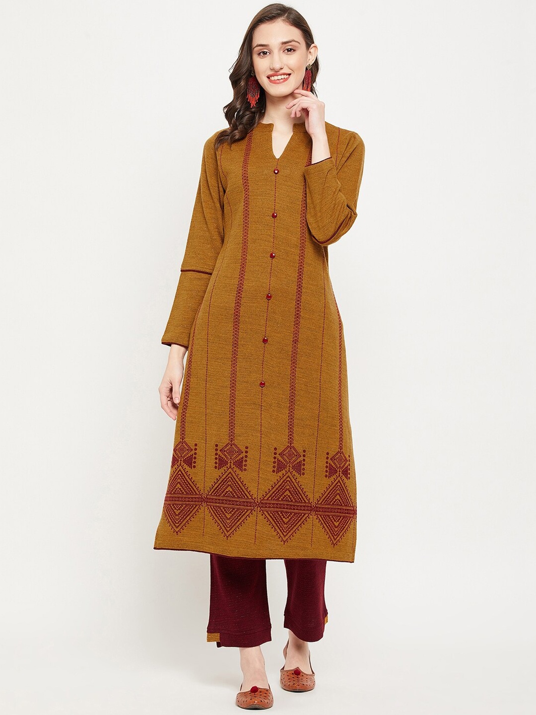 

Zigo Ethnic Motifs Thread Work Kurta with Trousers, Mustard