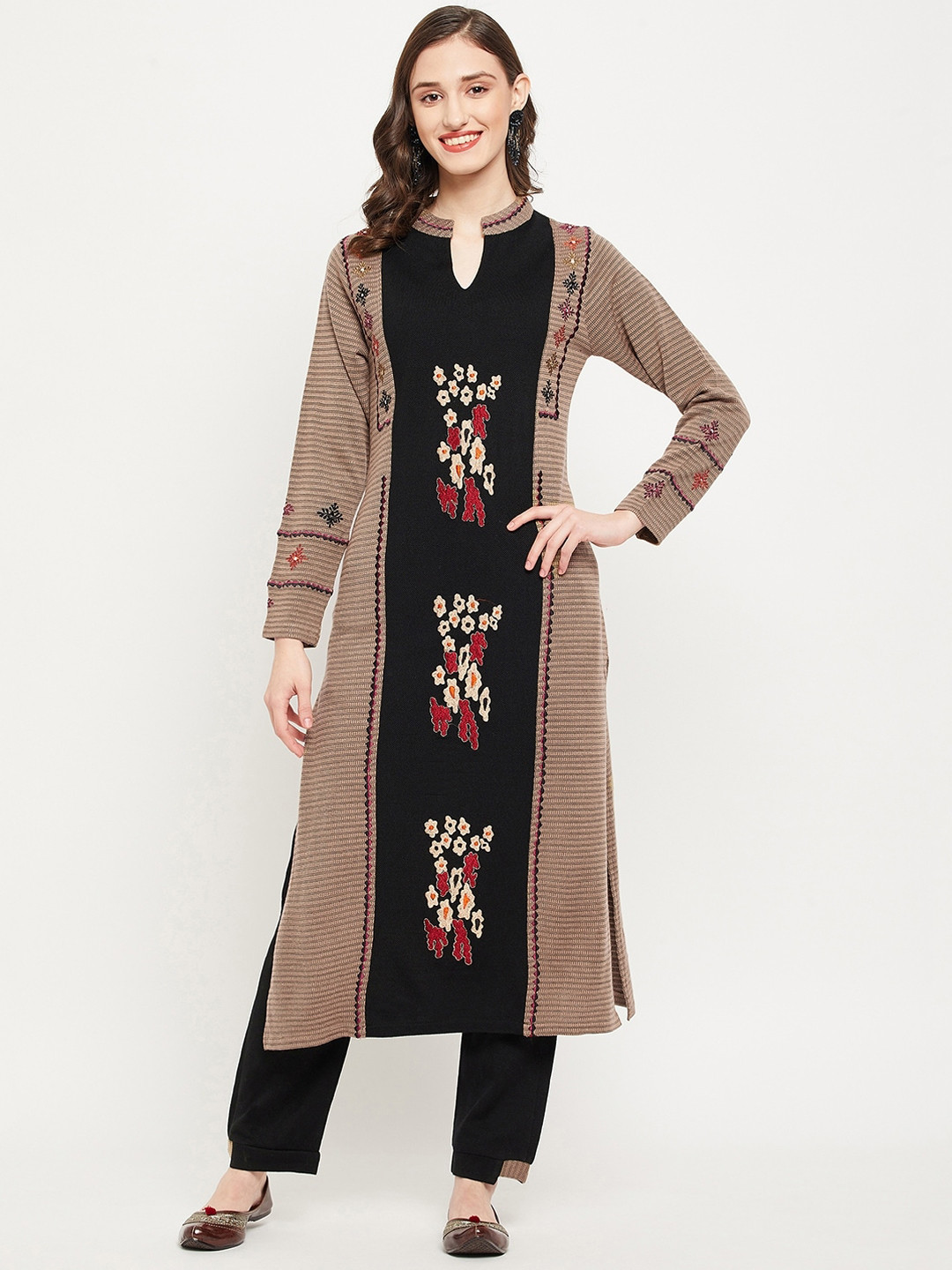 

Zigo Women Beige Floral Embroidered Thread Work Kurta with Trousers