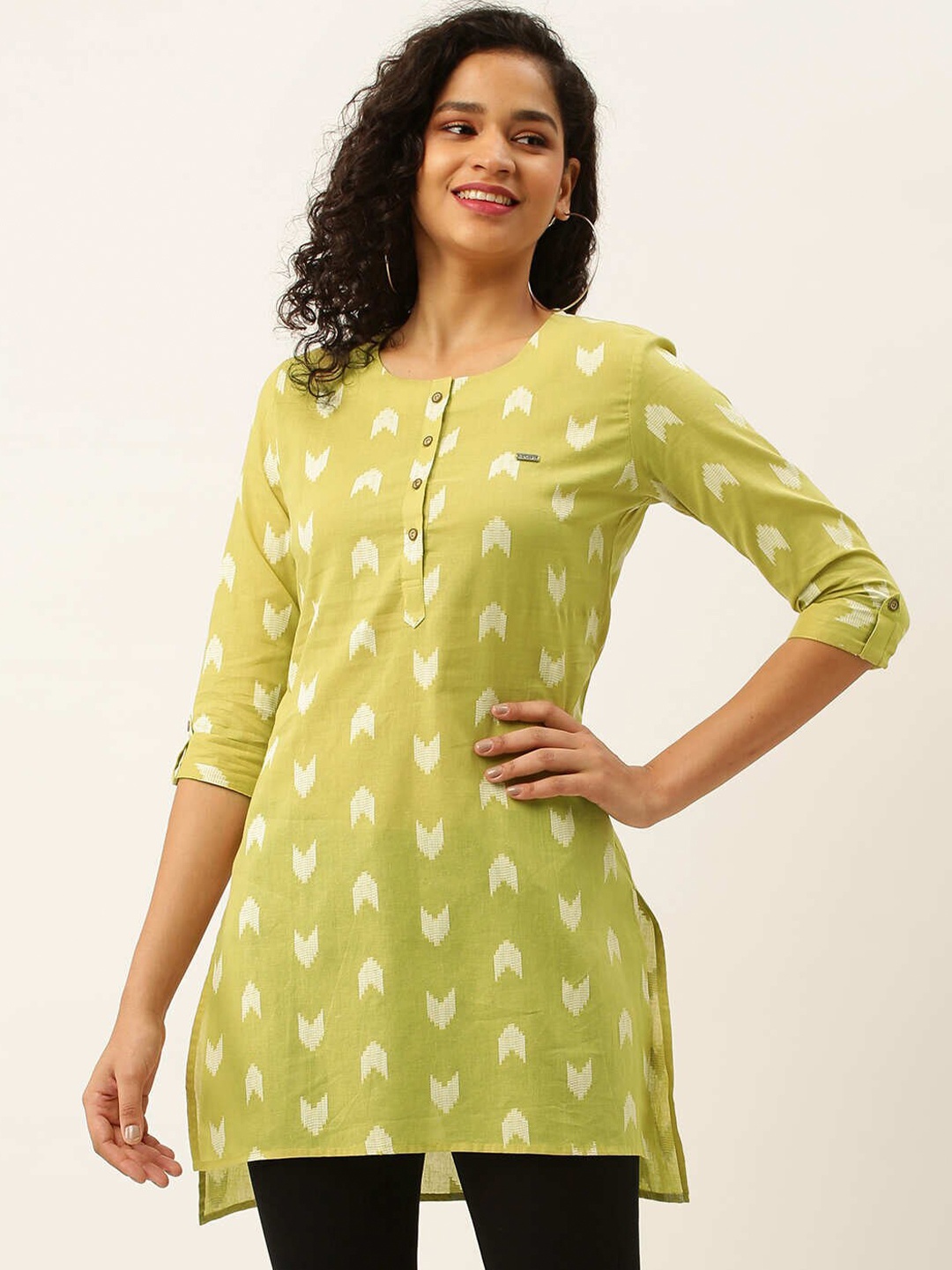 

ZOLA Viscose Rayon Geometric Printed Tunic, Lime green