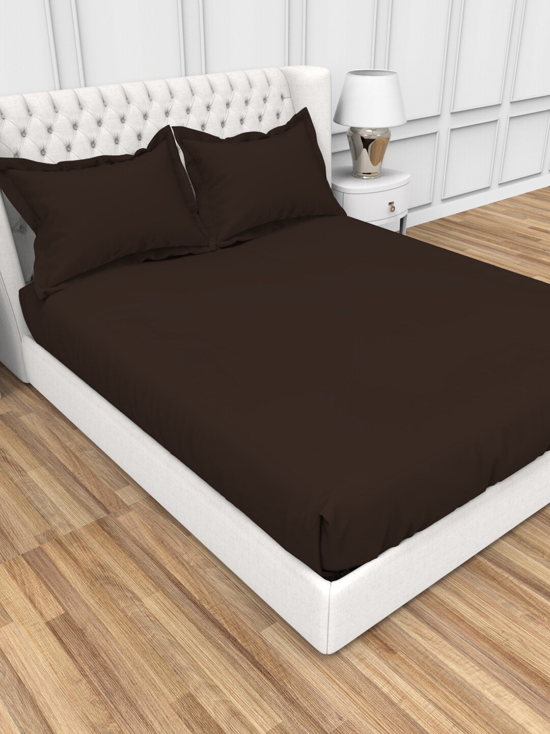 

THE WHITE MOSS Alley Brown Pure Cotton 300 TC King Bedsheet with 2 Pillow Covers