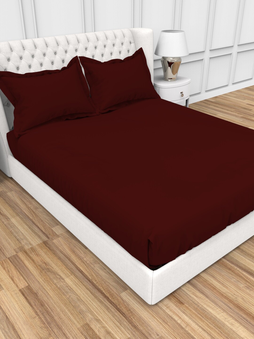 

THE WHITE MOSS Alley Brown Pure Cotton 300 TC Fitted King Bedsheet with 2 Pillow Covers