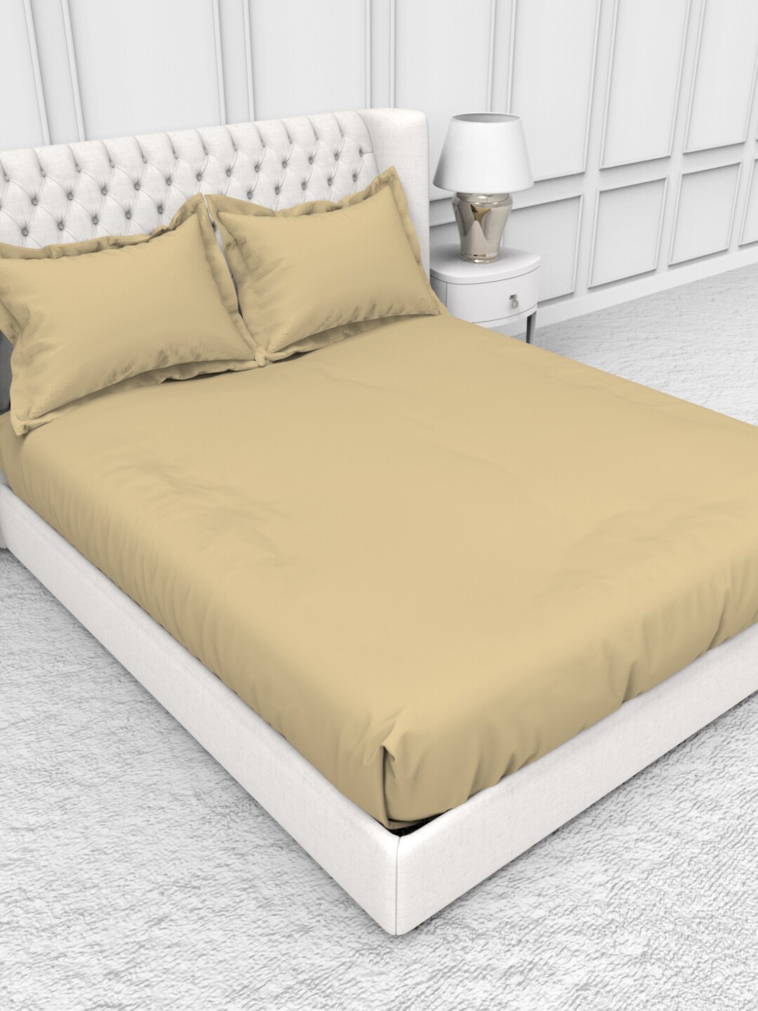 

THE WHITE MOSS Alley Beige Pure Cotton 300 TC King Bedsheet with 2 Pillow Covers