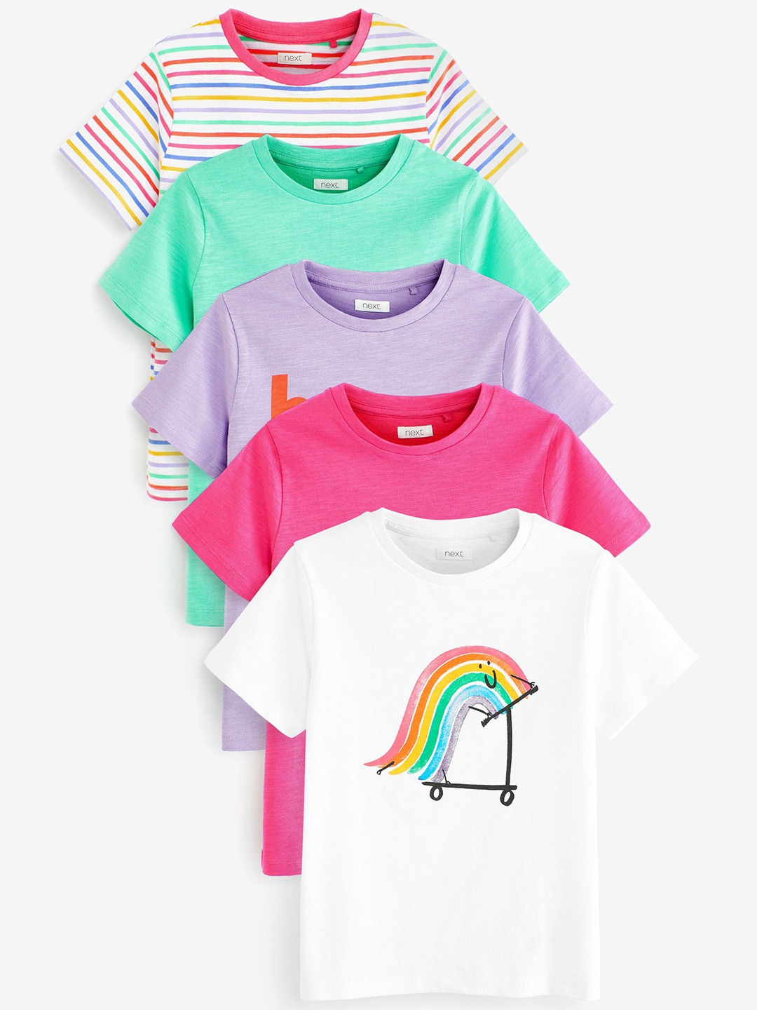 

NEXT Girls Pack of 5 Pure Cotton T-shirts, White