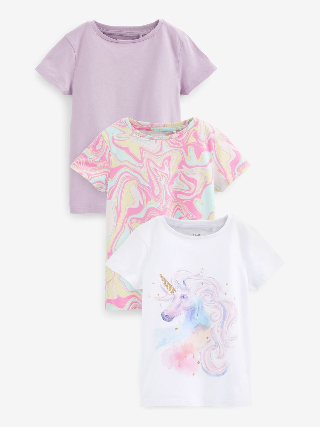 

NEXT Girls Pack of 3 Printed Pure Cotton T-shirts, Lavender