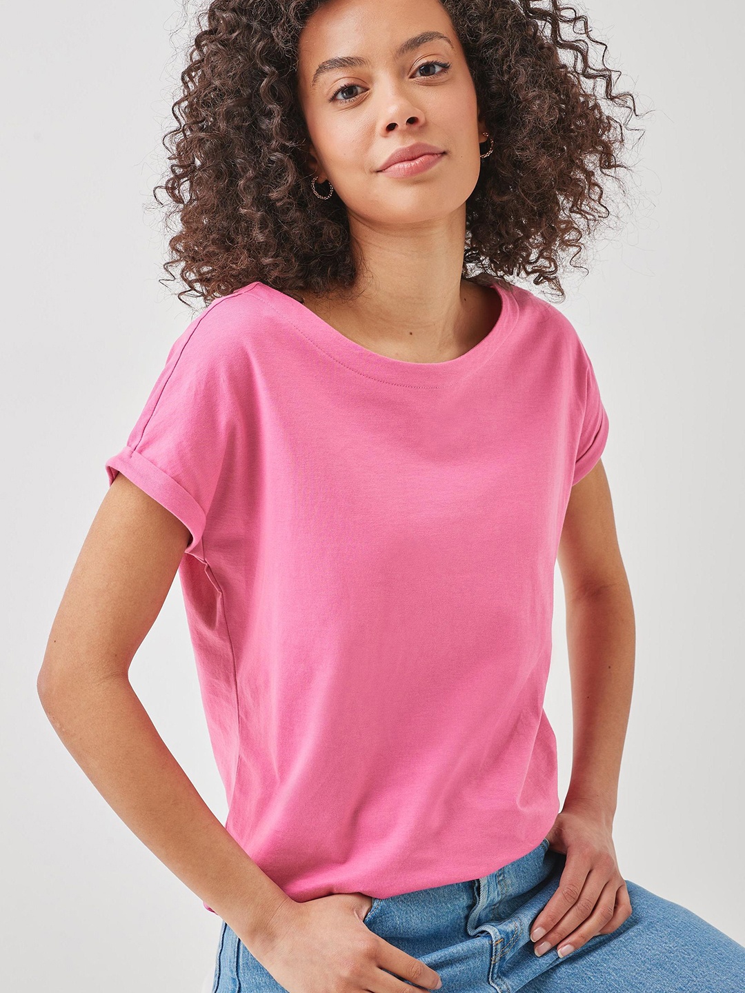 

NEXT Women Extended Sleeves Pure Cotton T-shirt, Pink