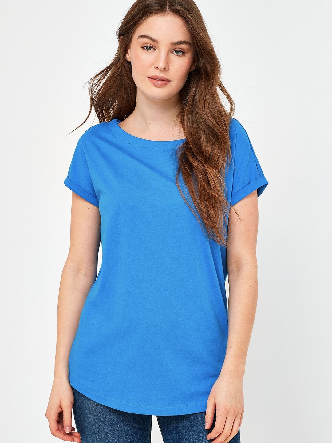 

NEXT Women Extended Sleeves Pure Cotton T-shirt, Blue