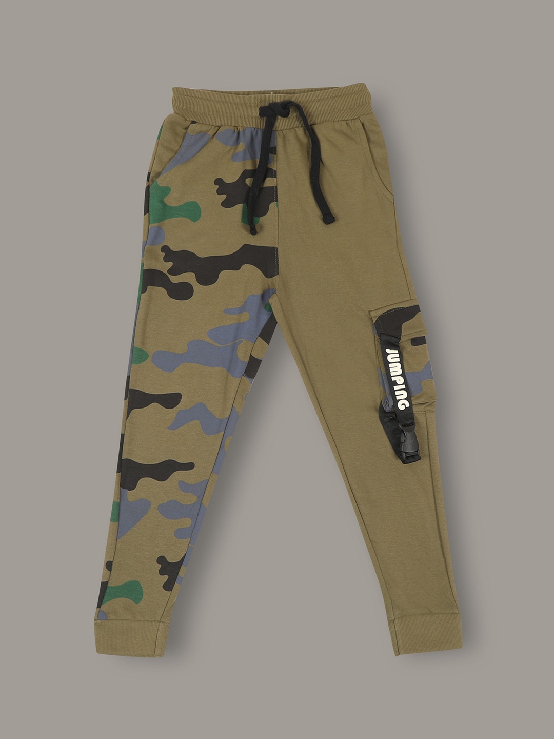 

Jumping Joey Boys Camouflage Printed Cotton Joggers, Olive
