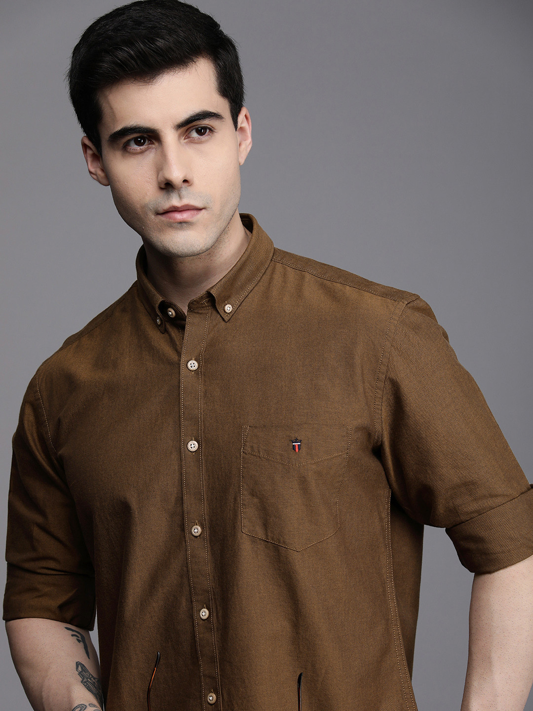 

Louis Philippe Sport Men Pure Cotton Slim Fit Casual Shirt, Brown