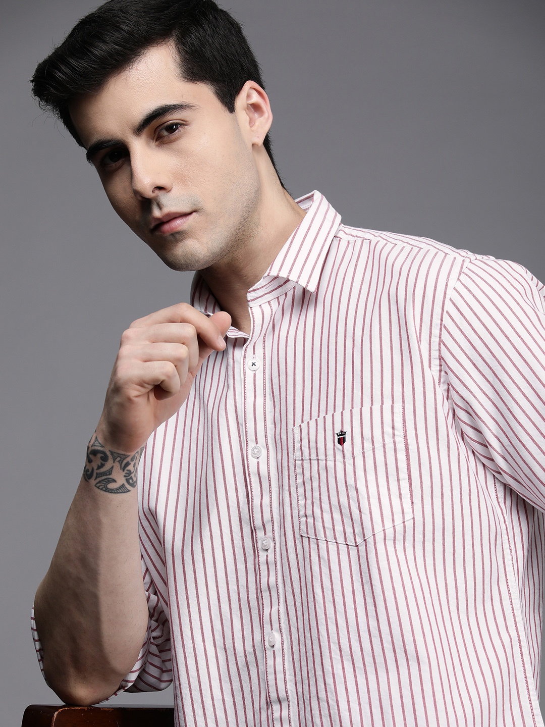 

Louis Philippe Sport Pure Cotton Slim Fit Striped Casual Shirt, White