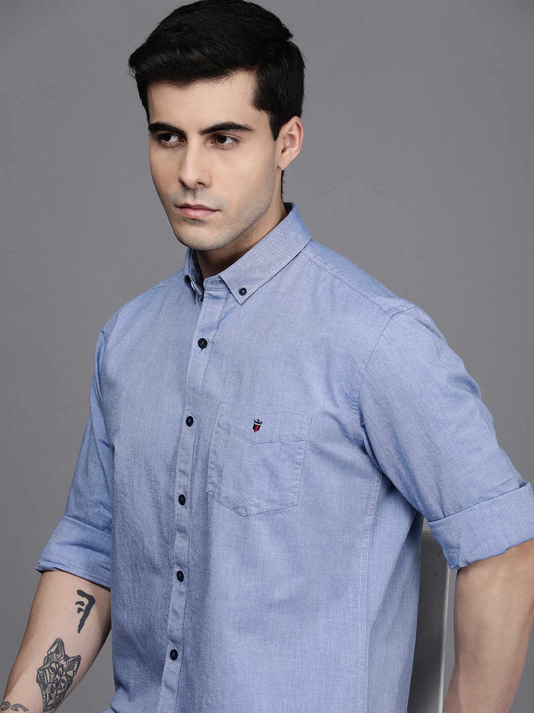 

Louis Philippe Sport Men Pure Cotton Slim Fit Casual Shirt, Blue