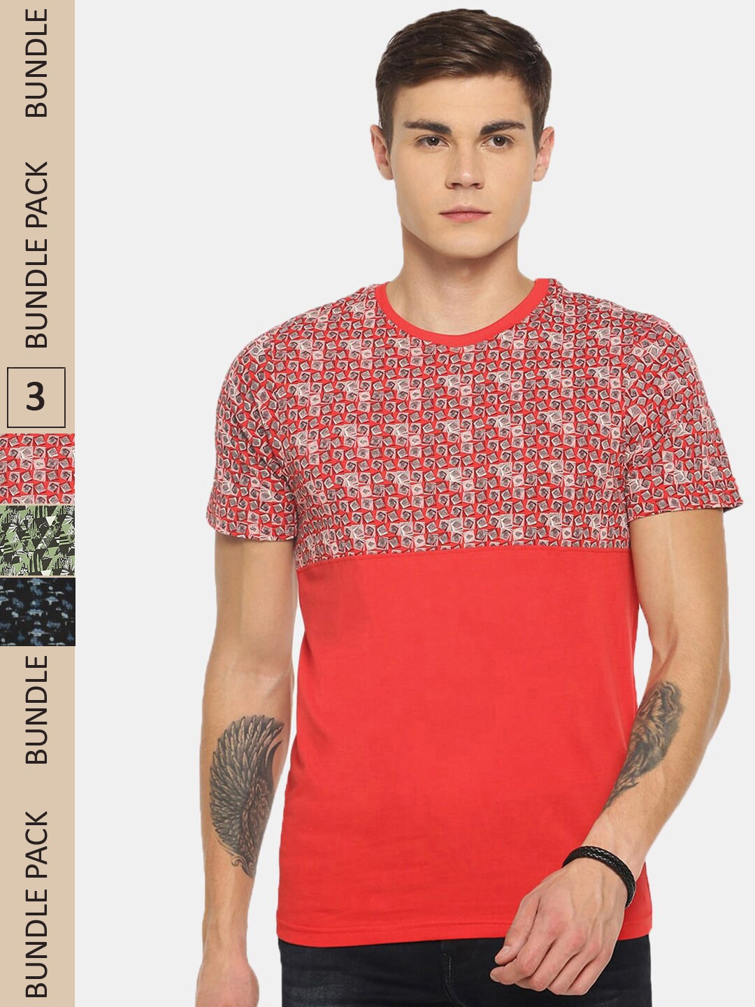 

Dollar Men Pack Of 3 Cotton Printed T-shirt, Orange