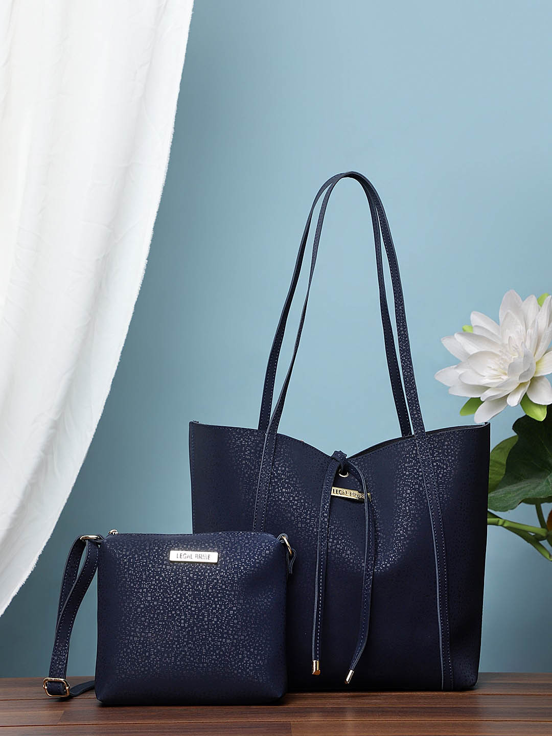 

LEGAL BRIBE Pack Of 2 Textured PU Structured Handheld Bag, Blue