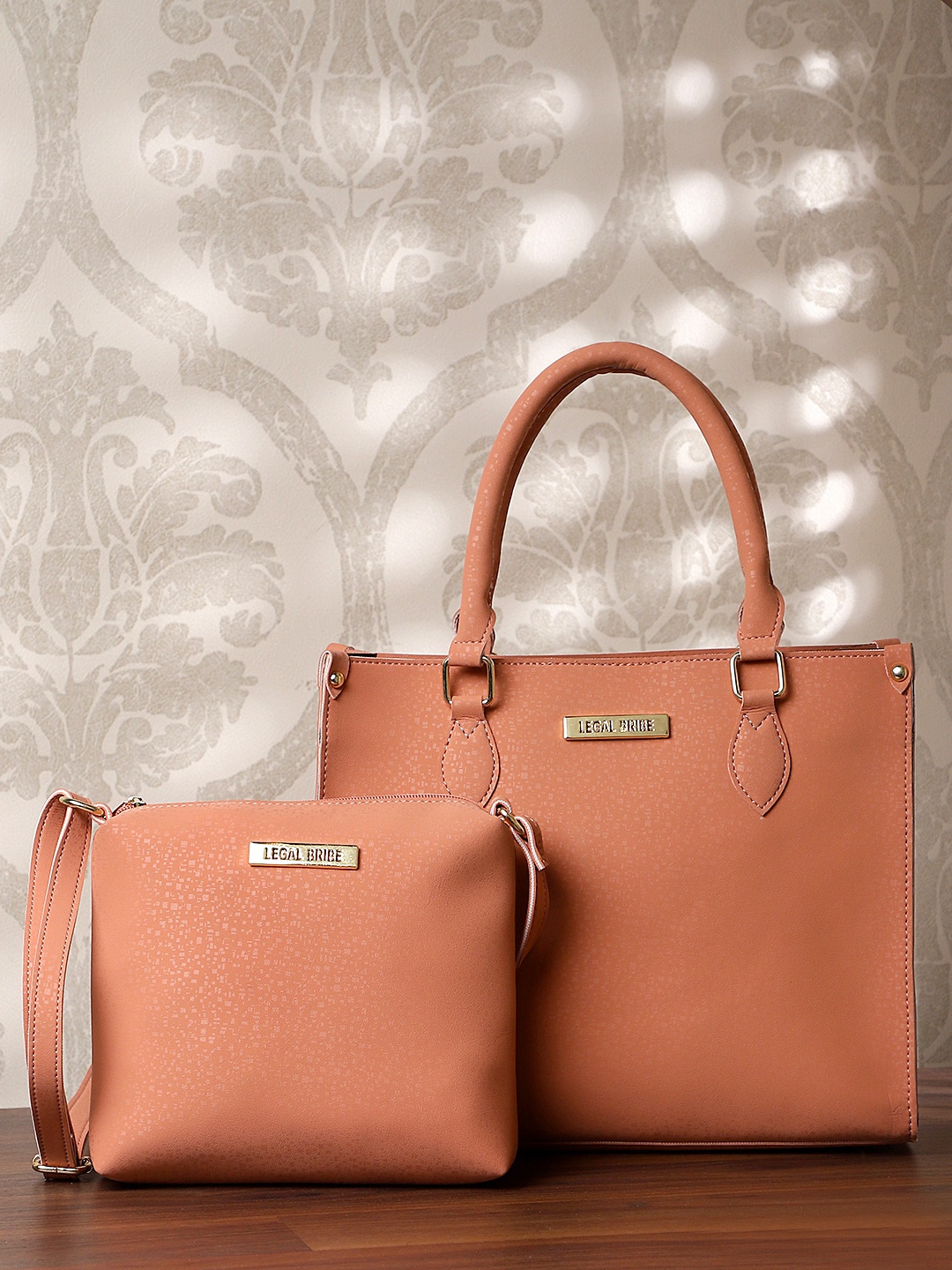 

LEGAL BRIBE Set Of 2 Structured Handheld Bag, Pink