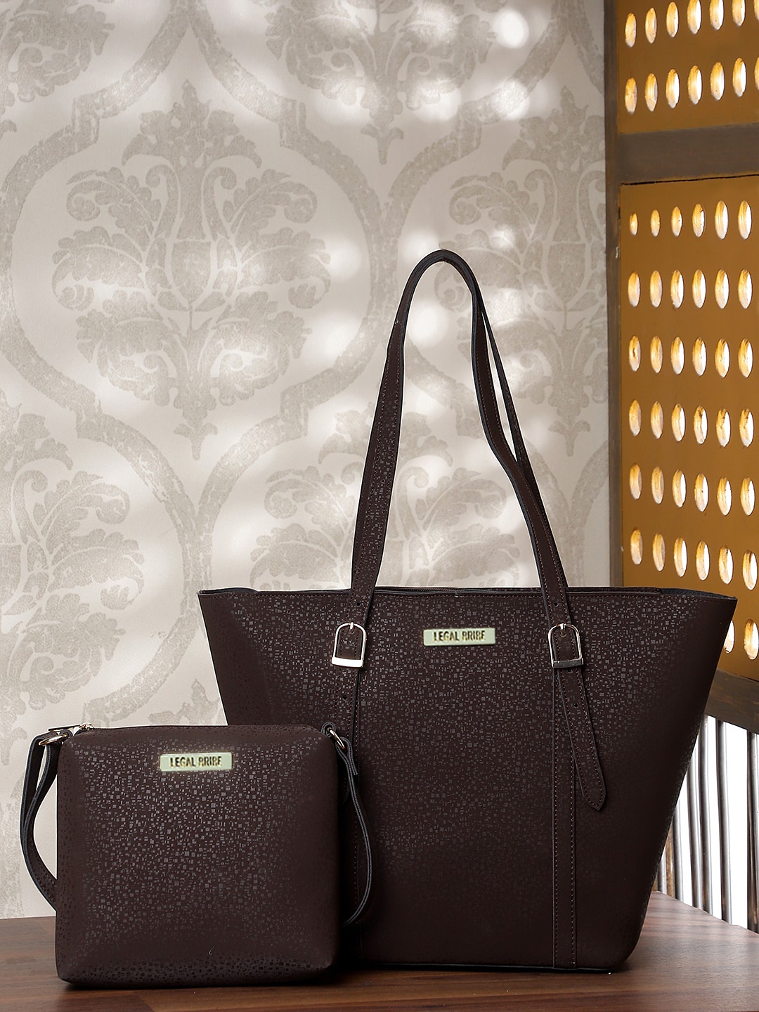 

LEGAL BRIBE Set Of 2 Textured Structured Shoulder Bag, Brown