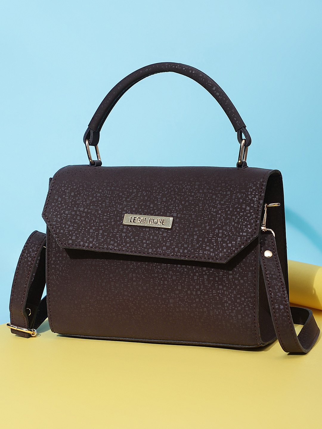 

LEGAL BRIBE Textured PU Structured Satchel, Brown