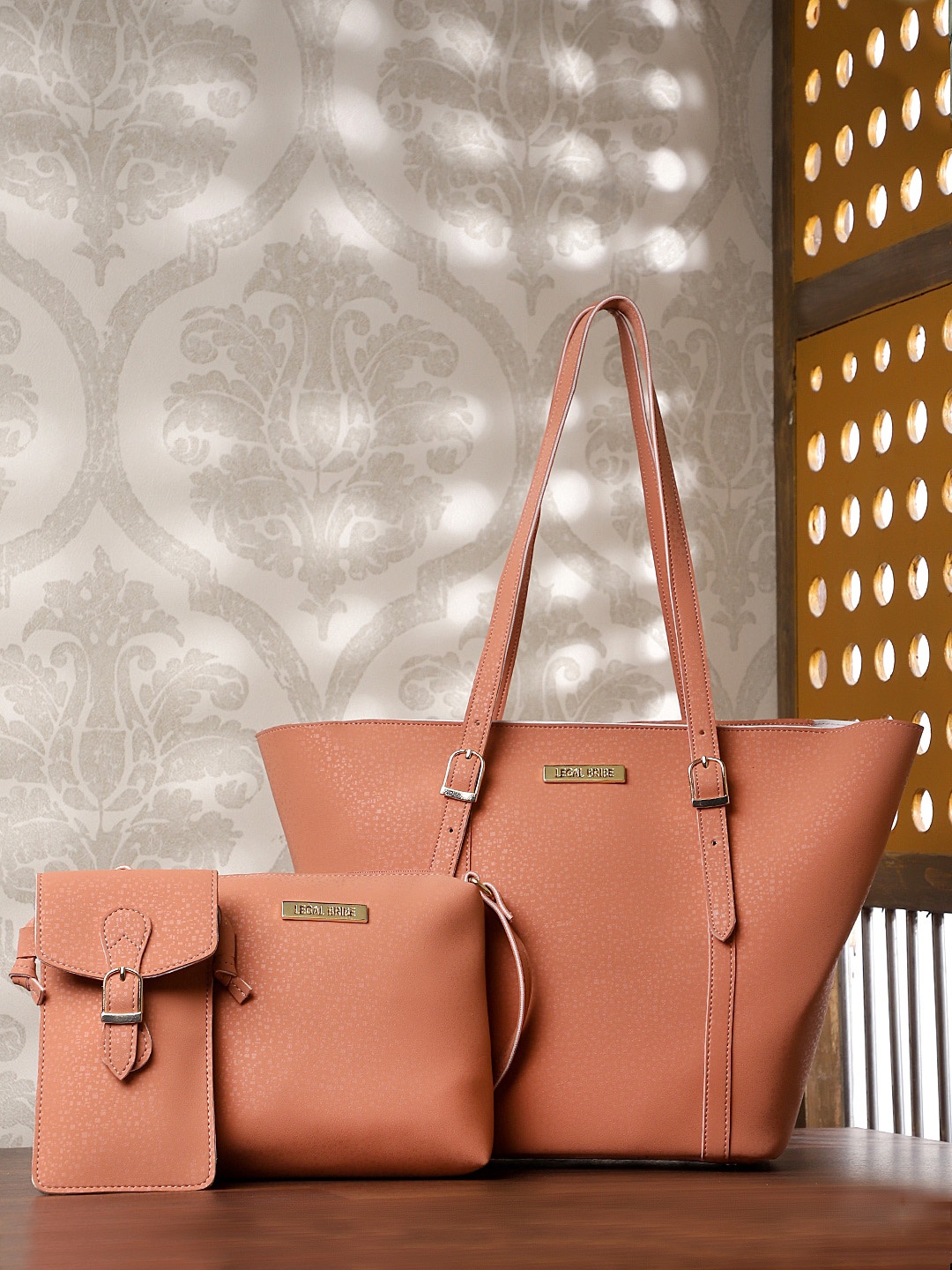 

LEGAL BRIBE Set of 3 PU Bucket Tote Bag, Coral